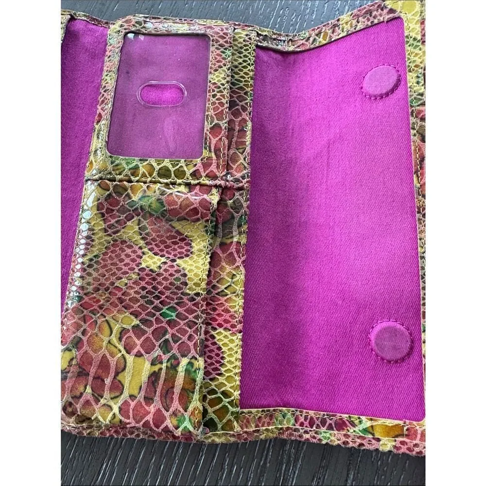 HOBO INTERNATIONAL Women’s Floral Snake-Embossed Leather Clutch Wallet Chic GUC